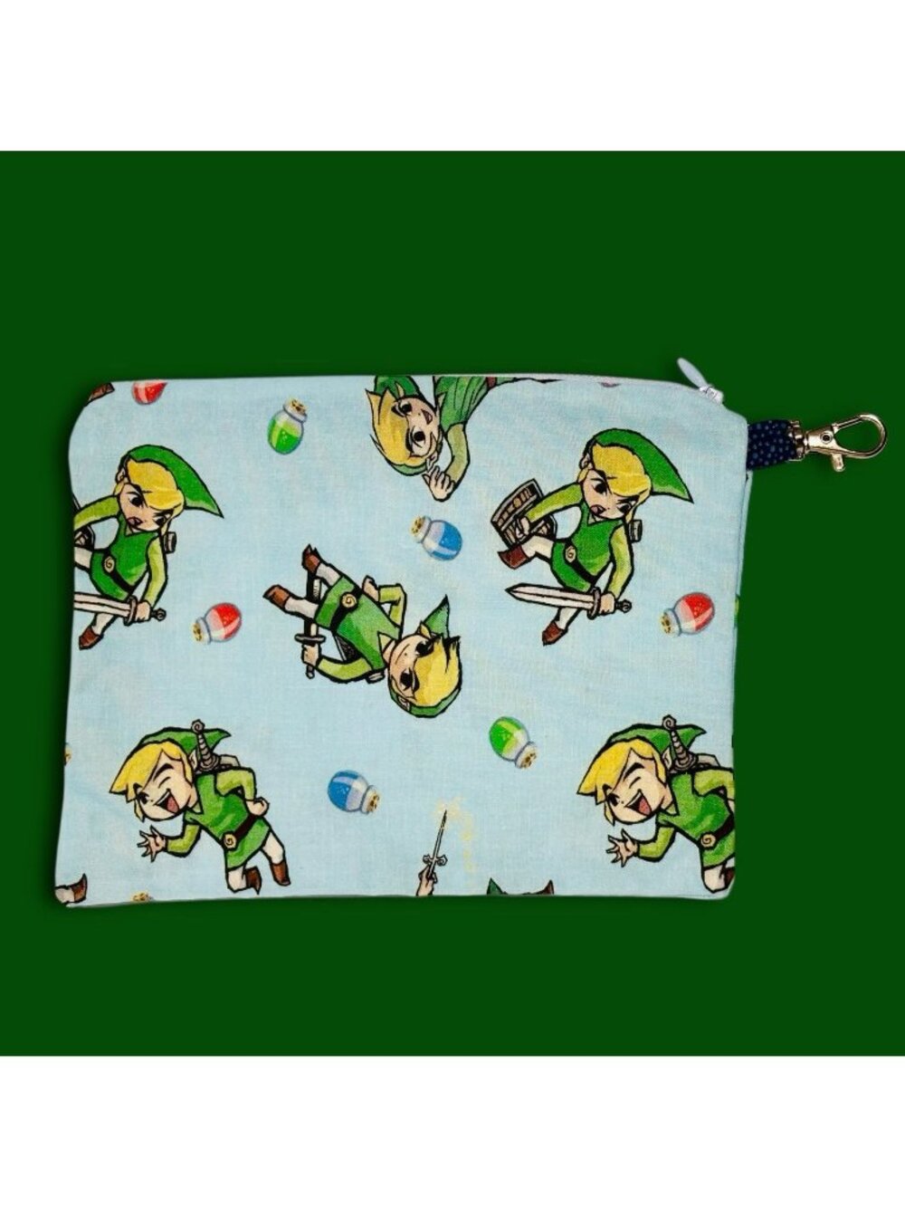 Handmade Small Zipper Legend Of Zelda Coin Purse Pouch Bag with Key Clip.